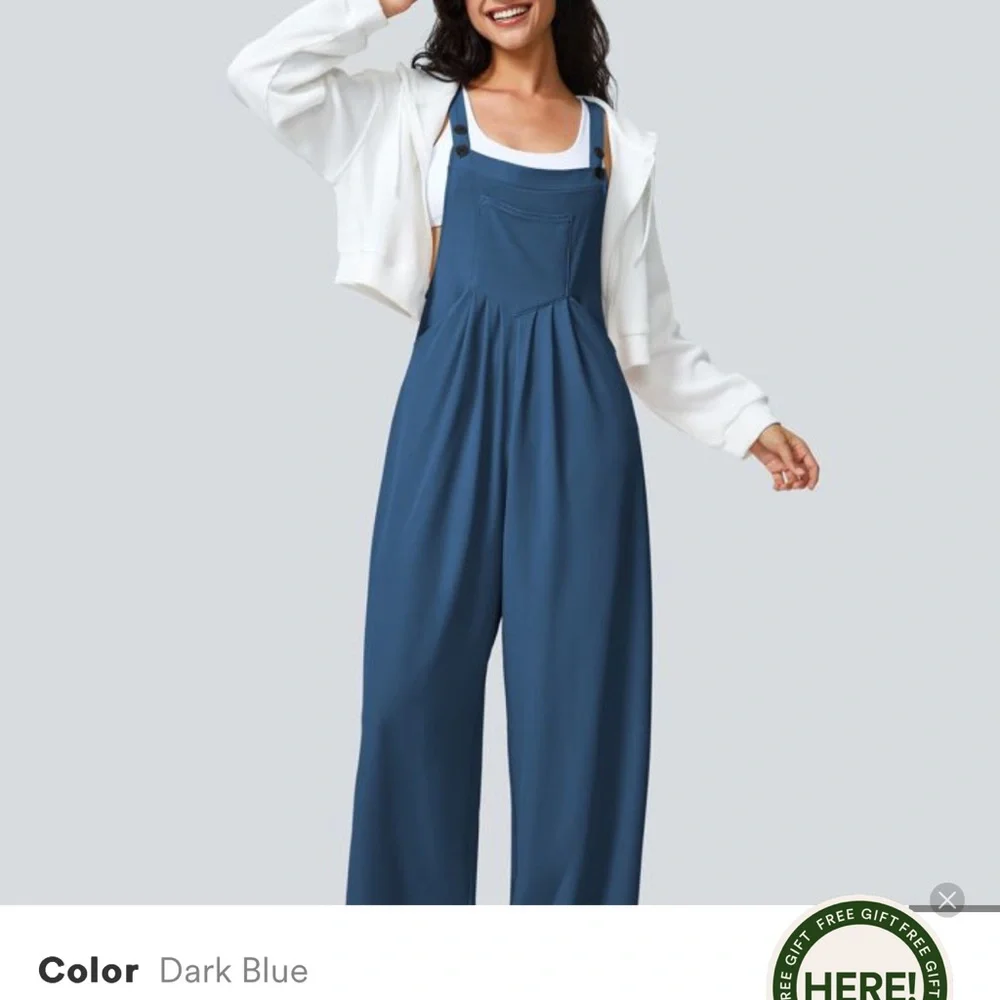 Reserved
Halara Blue wide leg Overalls jumpsuit Adjustable Strap Button - Picture 8 of 10